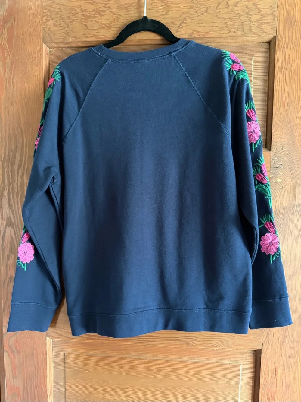 J. Crew Women's Navy Crewneck Sweatshirt with Embroidered Flowers Size M